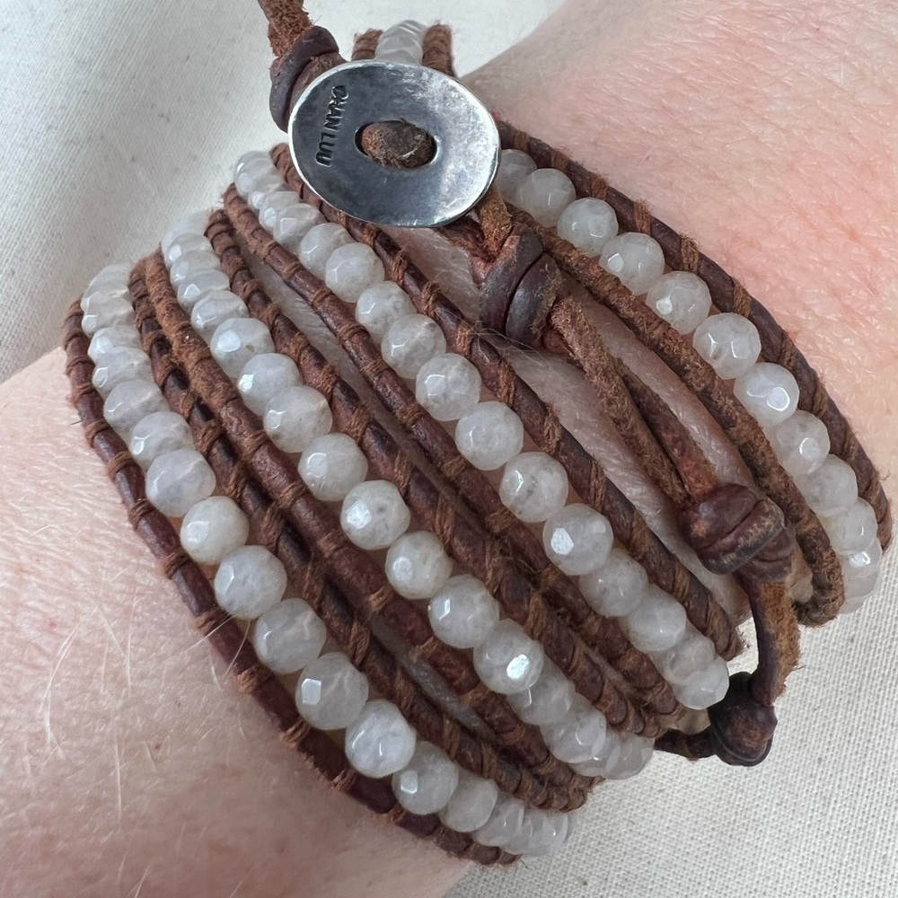 Chan Luu Leather & Stone Wrap Around Bracelet w/925 Clasp D2